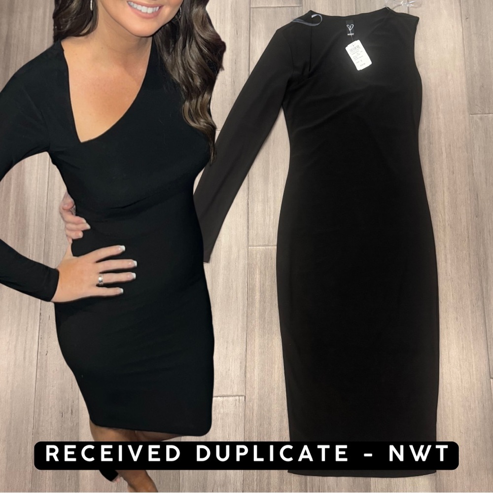 Windsor Classic Black One-Sleeve Midi Dress | Size S